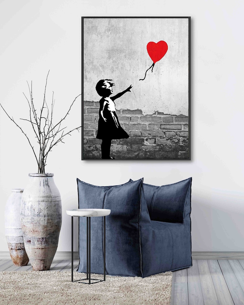 Banksy Streetart Kunst auf Leinwand Banksy Bilder Mädchen mit Ballon Leinwandbilder Wohnzimmer Wandbild modern mit Rahmen oder ohne zdjęcie 1