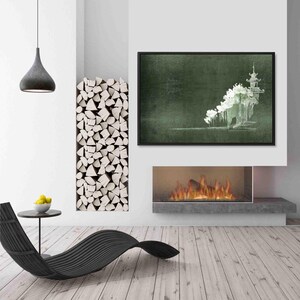 Minimalist Japanese-style canvas print | Abstract green wall art | Landscape format art print with or without frame | 0021 image 4