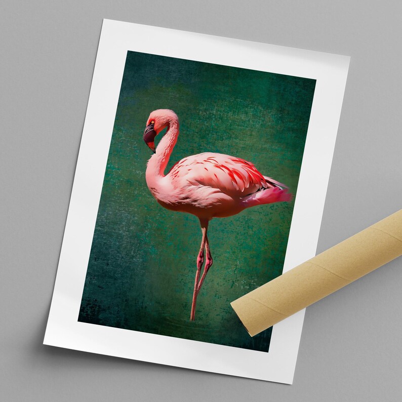 Poster Pink Flamingo I Emerald Green Poster I Modern Wall Decoration I Tropical Poster Green Pink I Art Print Flamingo I Poster Print Modern I 0024 with border