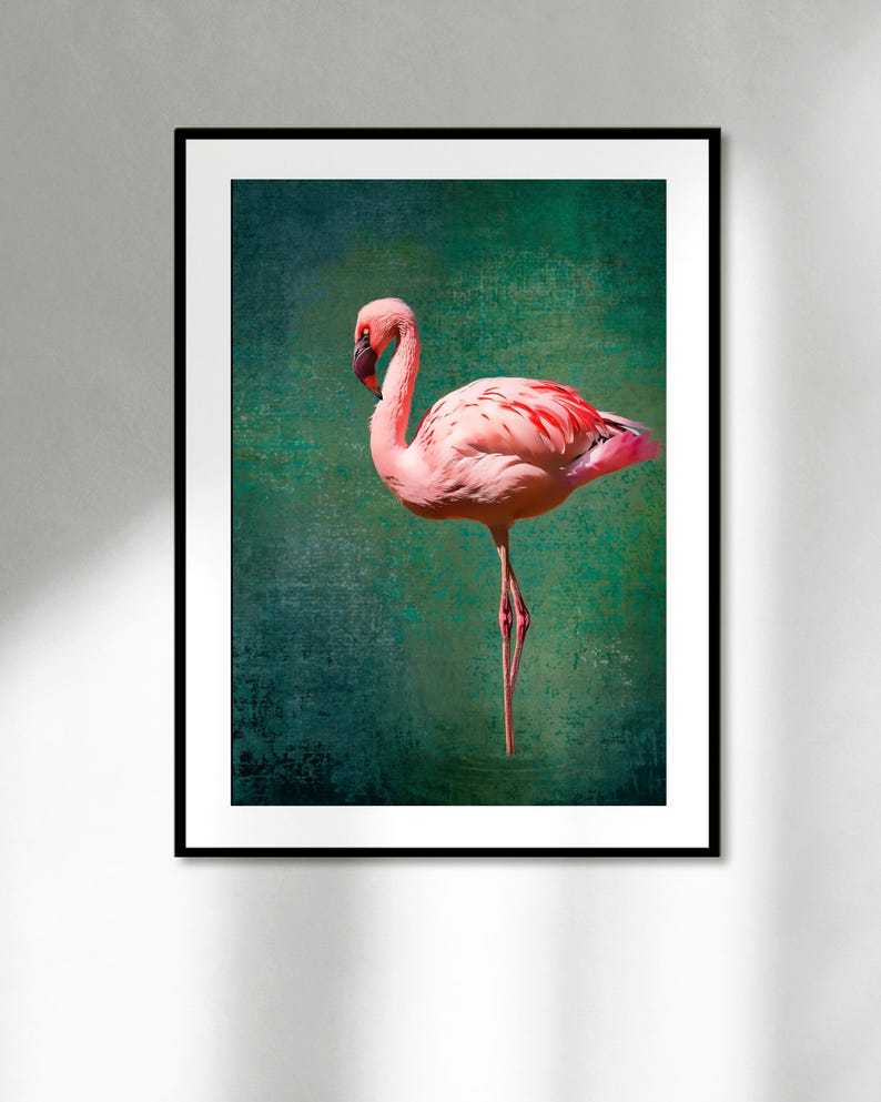 Poster Pink Flamingo I Emerald Green Poster I Modern Wall Decoration I Tropical Poster Green Pink I Art Print Flamingo I Poster Print Modern I 0024 image 1