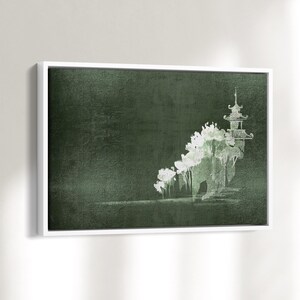 Minimalist Japanese-style canvas print | Abstract green wall art | Landscape format art print with or without frame | 0021 image 2
