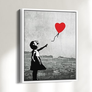 Banksy Leinwand - Streetart Kunst als Wandbild - Banksy Bilder - Mädchen mit Ballon - Deko Jugendzimmer Mädchen -  Bild mit Rahmen - 0028