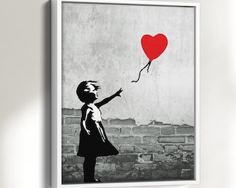 Banksy canvas - Street art as a wall picture - Banksy pictures - Girl with balloon - Decoration for teenage girls' rooms - Picture with frame - 0028
