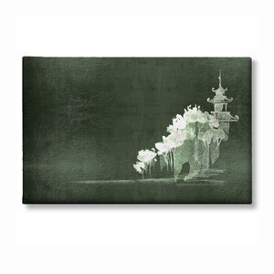 Minimalist Japanese-style canvas print | Abstract green wall art | Landscape format art print with or without frame | 0021 Leinwand