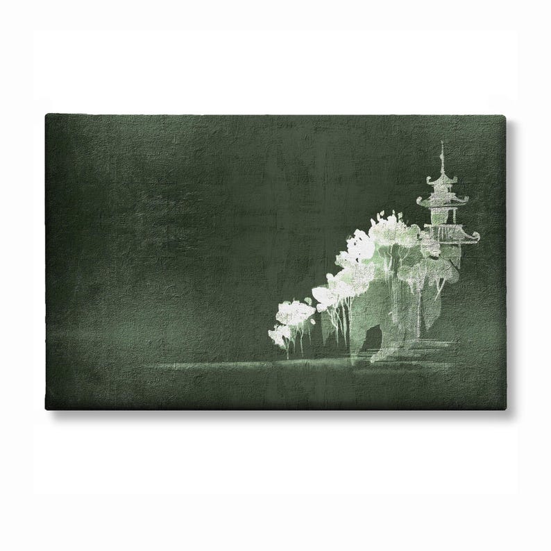 Minimalist Japanese-style canvas print | Abstract green wall art | Landscape format art print with or without frame | 0021 Leinwand