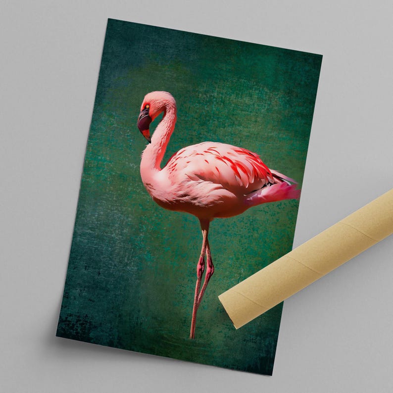 Poster Pink Flamingo I Emerald Green Poster I Modern Wall Decoration I Tropical Poster Green Pink I Art Print Flamingo I Poster Print Modern I 0024 borderless