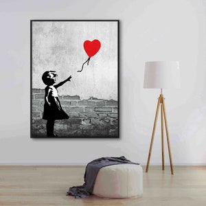 Banksy Streetart Kunst auf Leinwand Banksy Bilder Mädchen mit Ballon Leinwandbilder Wohnzimmer Wandbild modern mit Rahmen oder ohne zdjęcie 3