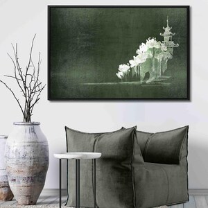 Minimalist Japanese-style canvas print | Abstract green wall art | Landscape format art print with or without frame | 0021 image 5