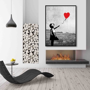 Banksy Streetart Kunst auf Leinwand Banksy Bilder Mädchen mit Ballon Leinwandbilder Wohnzimmer Wandbild modern mit Rahmen oder ohne zdjęcie 2