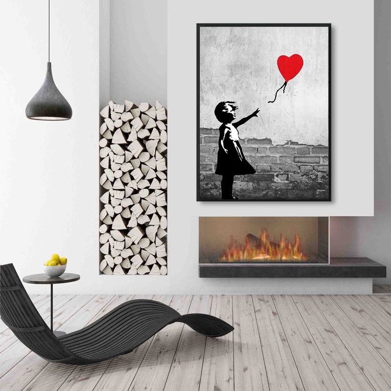 Banksy Streetart Kunst auf Leinwand Banksy Bilder Mädchen mit Ballon Leinwandbilder Wohnzimmer Wandbild modern mit Rahmen oder ohne zdjęcie 2