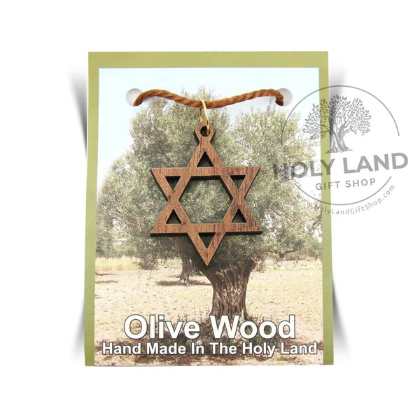 Olive Wood Star of David Pendant