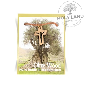 Unusual Olive Wood Pendant Cross on Cord
