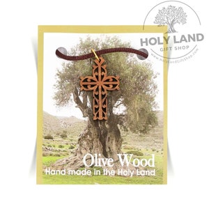 Carved Olive Wood Cross on Cord