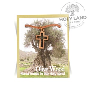 Olive Wood and Cord Handmade Cross Pendant