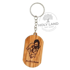 Olive wood Holy Family Embrace keychain