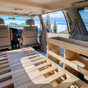 Minivan Camper Build with Expanding Bed & Two Shelves - The Home On Wheels Kit