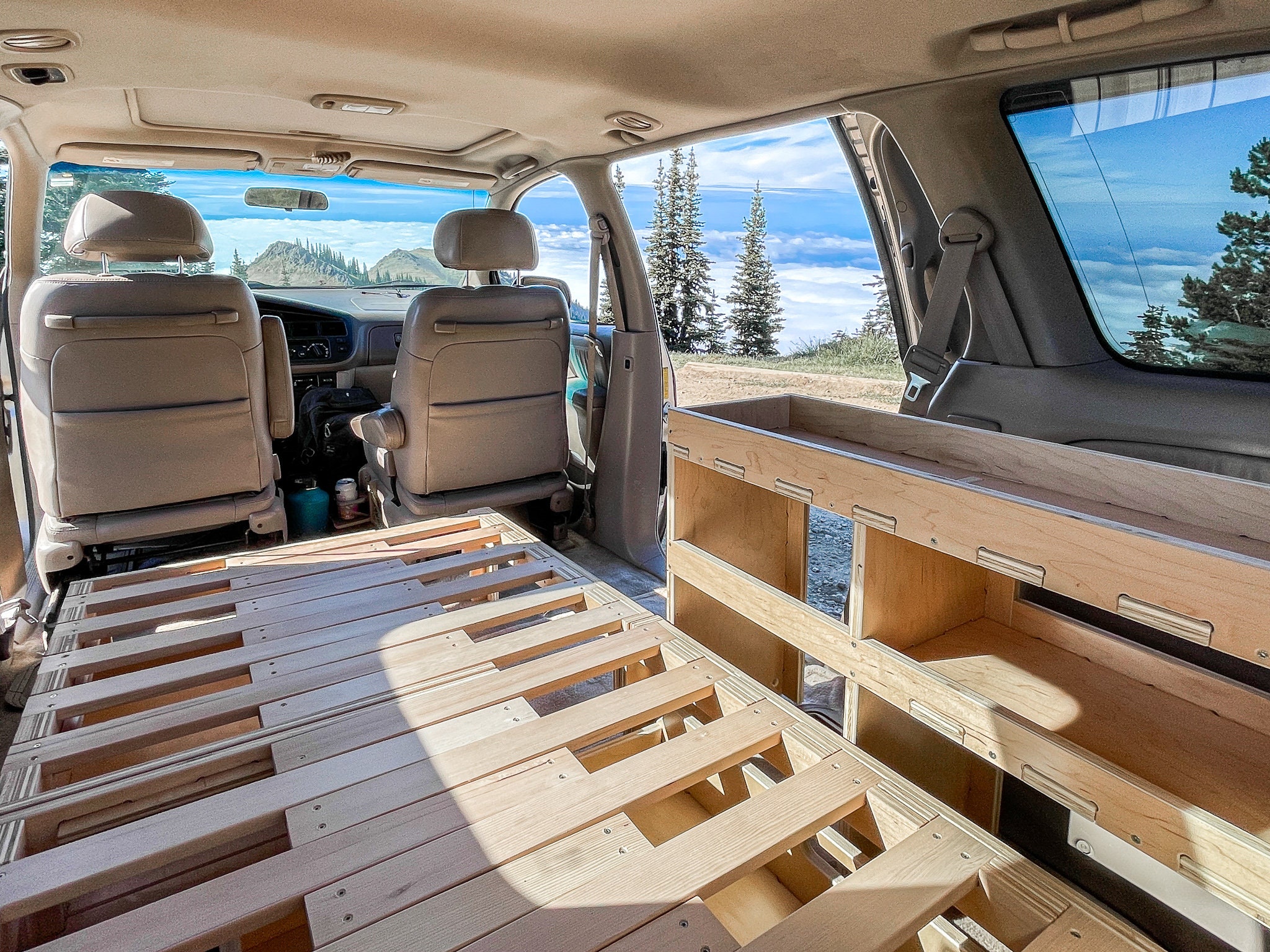 Minivan Camper Build with Expanding Bed & Two Shelves - The Home On Wheels Kit
