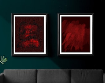 Red Abstract Print Set, Abstract Wall Decor, Modern Wall Art, Crimson Decor, Digital Print, Home Decor, Abstract Wall Art, Christmas Gift