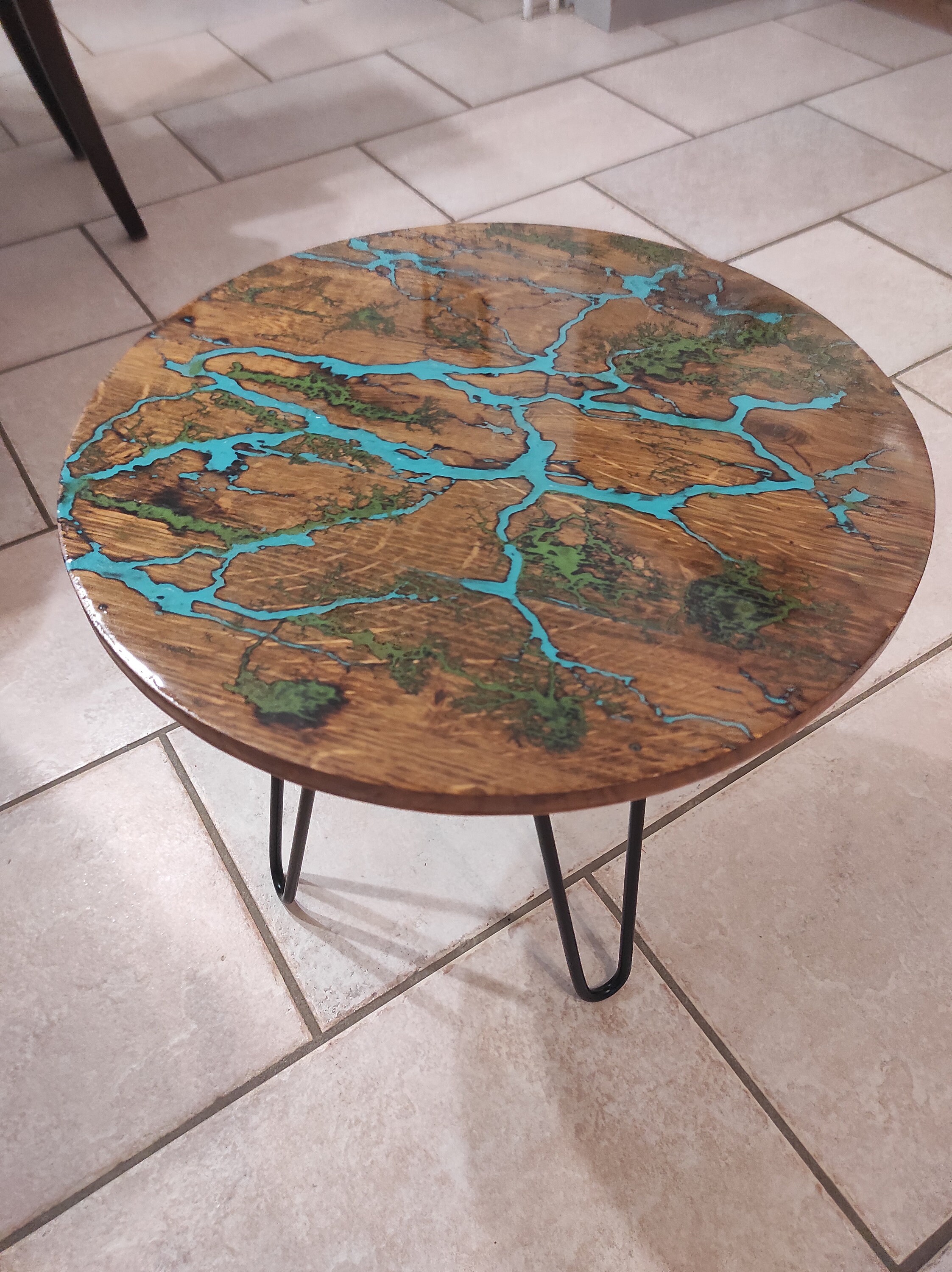 Table Basse Ronde Bois Fractale Résine