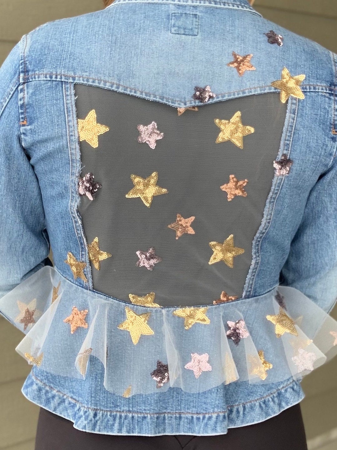Girls/womens Sparkle Denim Jacket Etsy