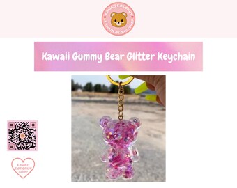 Kawaii Gummy Bear Teddy Bear charm cute with glitter glows in the dark figurine- keychain , paper weight , magnet , pin by Kawaiikokonutshop