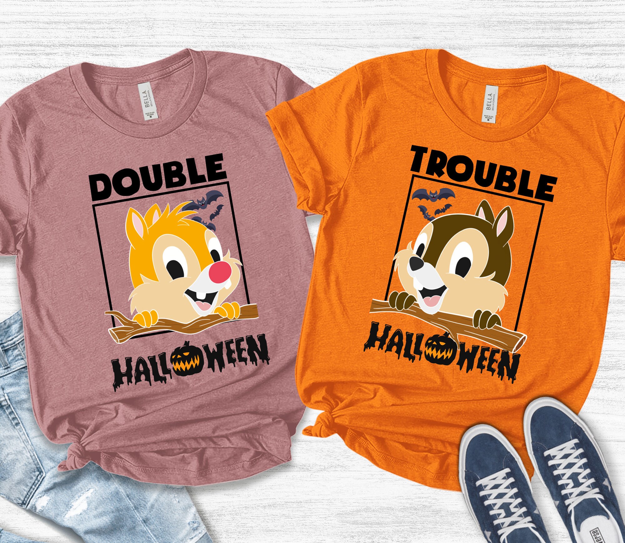 Discover Chip and Dale Halloween shirt, Double Trouble Shirt, Disney Halloween Couple Shirts