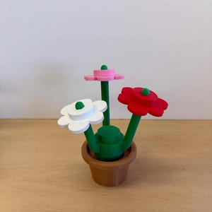 3D Printed Building Block Flowers: Mix & Match Colors Red/ White/ Pink