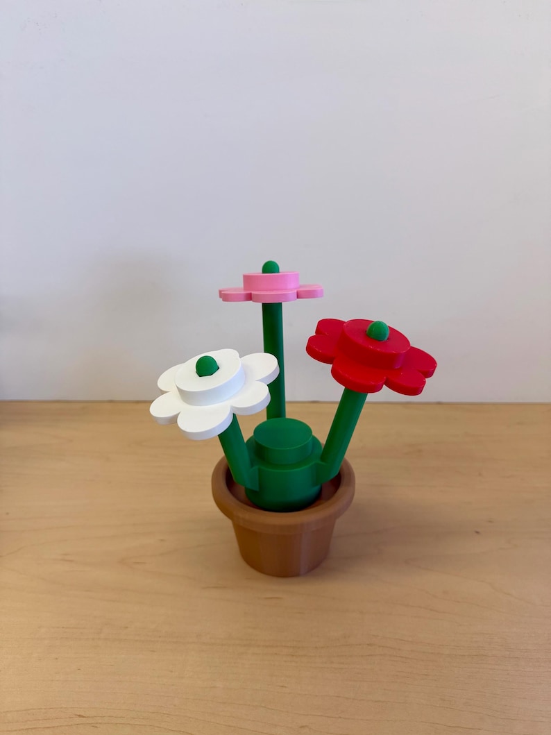 3D Printed Building Block Flowers: Mix & Match Colors Red/ White/ Pink