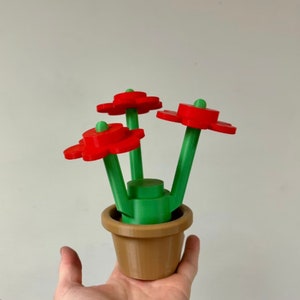 3D Printed Building Block Flowers: Mix & Match Colors Red