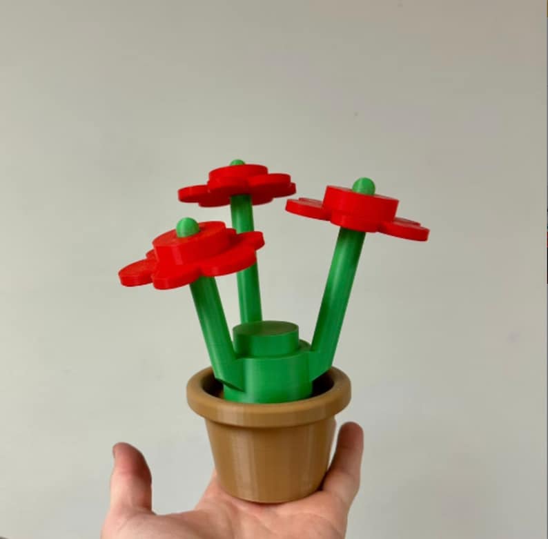 3D Printed Building Block Flowers: Mix & Match Colors Red