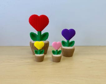 Knitted Heart Flower in a Pot | 3D Printed