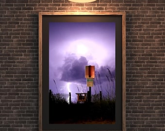 Wrightsville Beach Lightning Storm Photo Print, Dramatic Night Sky (Digital Download)