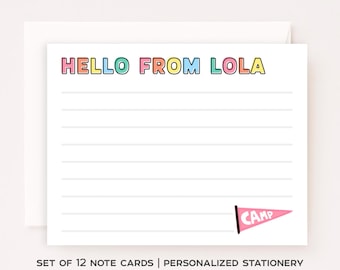 Personalized Stationery Set Kids Camp Stationery Custom Note Card Cute Stationery Gift Custom Camp Note Cards Summer Stationery Set of 12