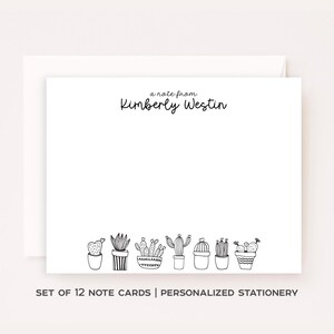 Personalized Plant Note Card Stationery Custom Notecard Minimalist Succulent Stationery Gift Thank You Card Custom Name Stationery Set of 12