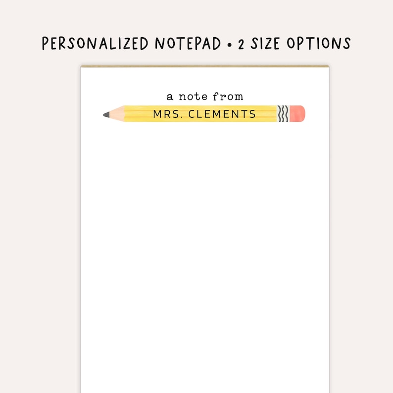 Personalized Teacher Notepad • Custom Pencil Notepad • Cute Teacher ...