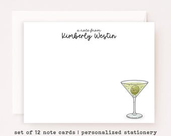 Personalized Martini Note Cards • Custom Name Stationery • Dirty Martini Olive Notecards • Funny Thank You Cards • Set of 12
