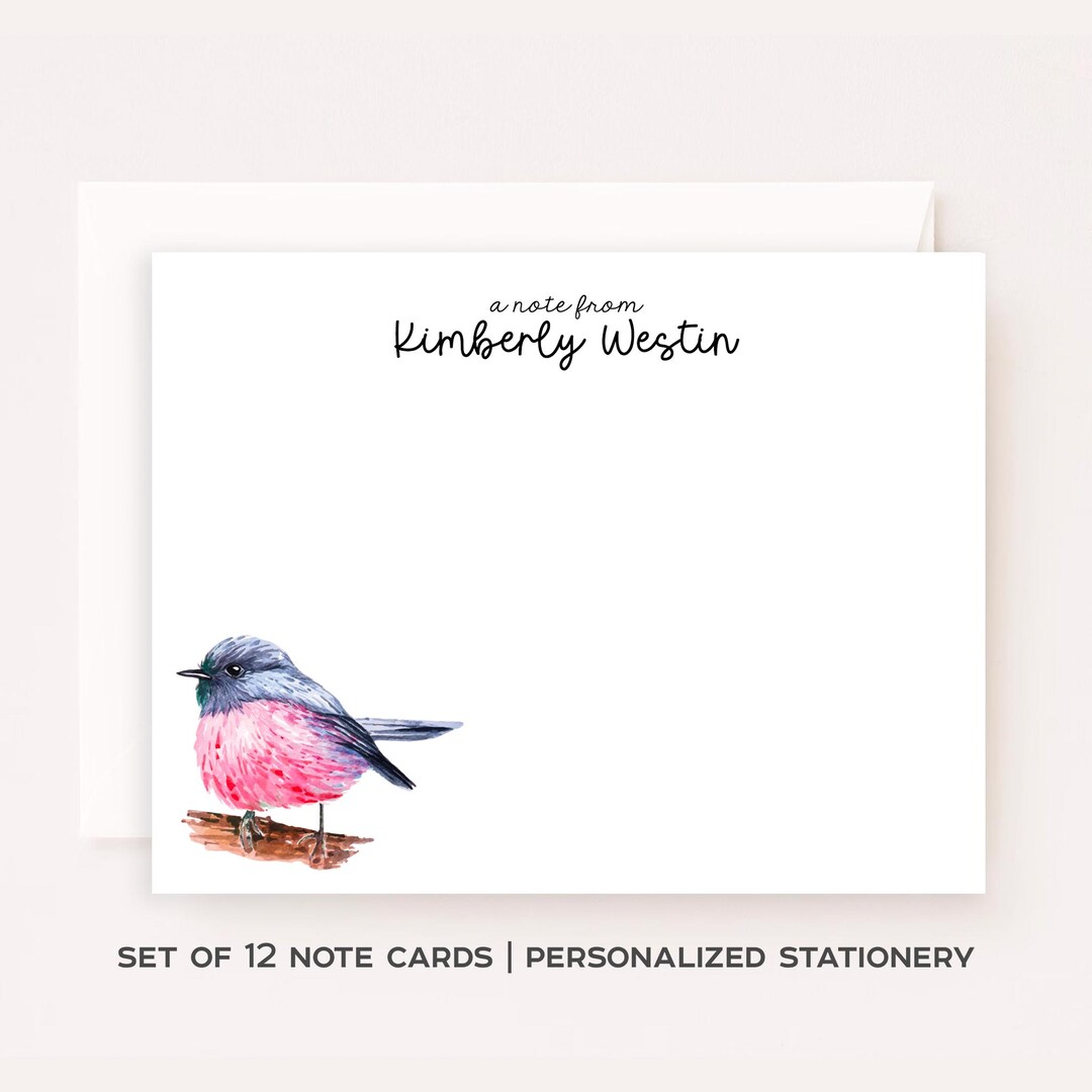 Personalized Bird Stationery Custom Notecard Flat Note Card Name ...