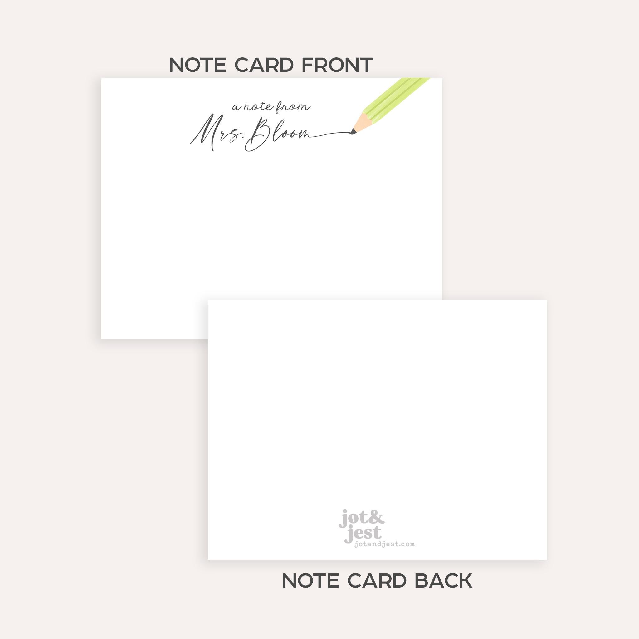 Personalized Teacher Stationery • Pencil Notecard Set • Custom Name ...