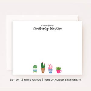 Personalized Plant Note Card Stationery Custom Notecard Watercolor Succulent Stationery Gift Thank You Card Custom Name Stationery Set of 12