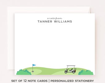 Personalized Golf Stationery Custom Notecard Flat Note Card for Golfer Set of 12 Custom Name Gift Custom Golf Stationery Golf Cart Note Card