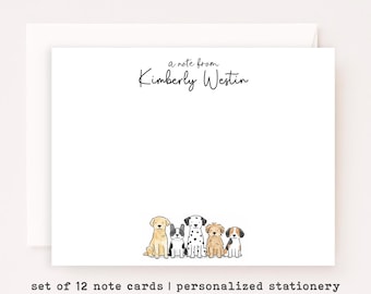 Personalized Dog Stationery Set • Custom Dog Notecards • Cute Cartoon Dog Flat Note Cards • Thank You Notes • Custom Name • Set of 12