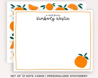 Personalized Stationery Custom Notecard Flat Note Card Set of 12 Name Stationery Gift Thank You Notecard Custom Stationery Tangerine Orange