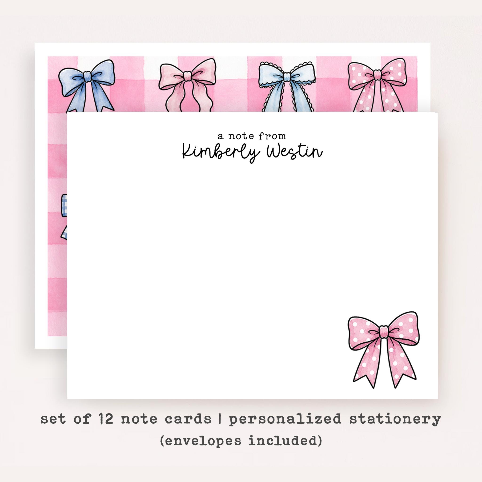 Personalized Coquette Bow Stationery • Pink Bow Notecard Set • Custom ...