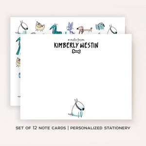 Personalized Dog Stationery Custom Notecard Flat Note Card Cartoon Dog Stationery Gift Thank You Note Custom Name Stationery Set of 12
