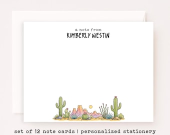 Personalized Arizona Desert Stationery • Desert Scene Notecard Set • Custom Name Note Cards • Southwest Thank You Cards • Set of 12