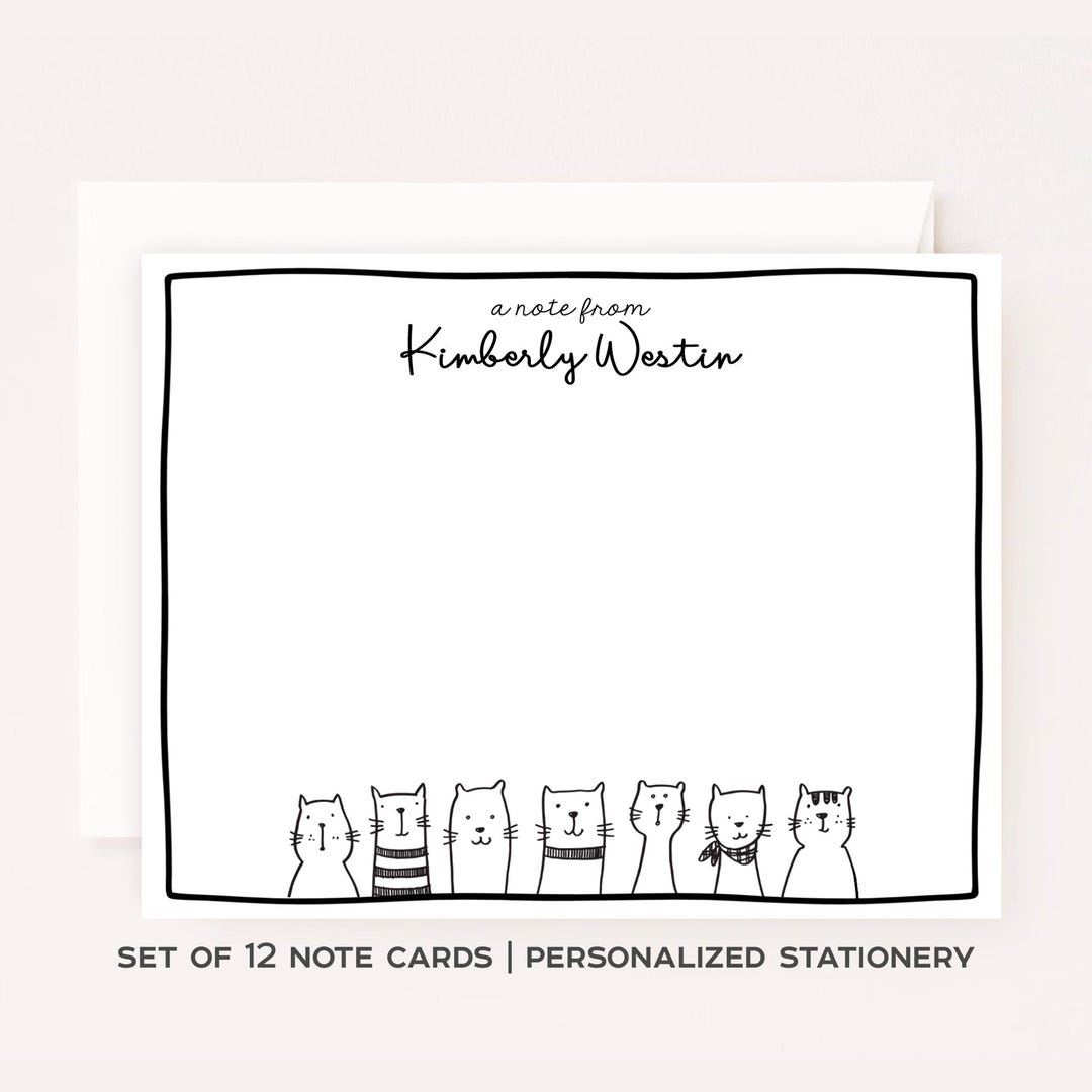 Personalized Cat Stationery Custom Notecard Flat Note Card Minimalist ...