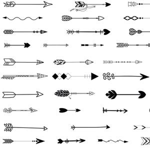 Puede incluir: Un conjunto de 50 gráficos de flechas en blanco y negro en varios estilos. Las flechas apuntan todas hacia la derecha. Los gráficos son perfectos para usar en proyectos de diseño digital, como diseño de sitios web, gráficos de redes sociales y proyectos de impresión.