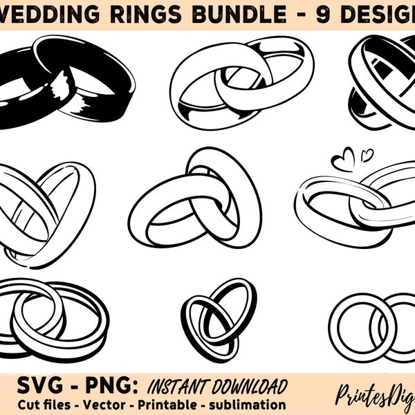 09 Wedding Ring SVG Bundle, Marriage Rings Svg, Wedding Ring Clipart, Engagement Ring Svg, Wedding Ring SVG Cut Files for Cricut, Ring Png