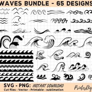 65 Wave Svg Bundle, Wave Png, Wave Svg, Waves Svg Png, Wave Clipart, Ocean svg png, Wave Cricut, Sea Waves Svg, Waves Silhouette,Wave Vector