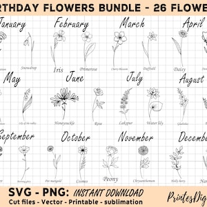 Birthday Flower Bundle, Birthday Flower Svg Png, BirthMonth Svg Png, Birth Month Flower Svg Png,Birth Month flower bouquet, Cricut Printable